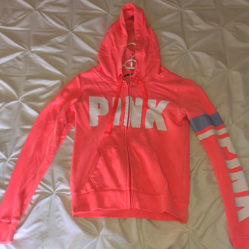 Hot Pink PINK Zip Up Hoodie (XS)